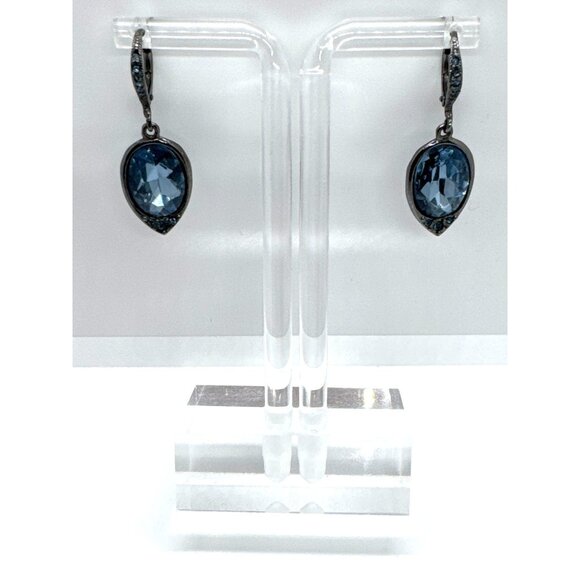 Givenchy Gunmetal Blue Crystal Necklace & Earring Set Designer Statement Jewelry - Picture 8 of 12